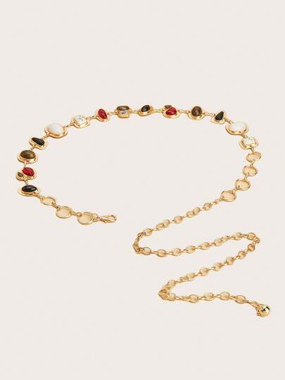 1pc Women's Waist Chain, Bohemian Style Shiny Asymmetrical Colorful Gemstone Inlaid Waist Chain, Gold Color Waist Chain, Bridal Waist Belt, Colorful Gemstone Textured Waist Chain, Suitable For Dresses, Evening Gowns, Weddings, Parties, Summer, Beach, Festivalsconcert Outfit For Women