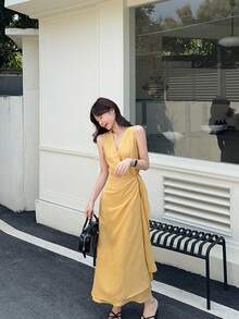 Women Long Dresses - Yellow - View 2
