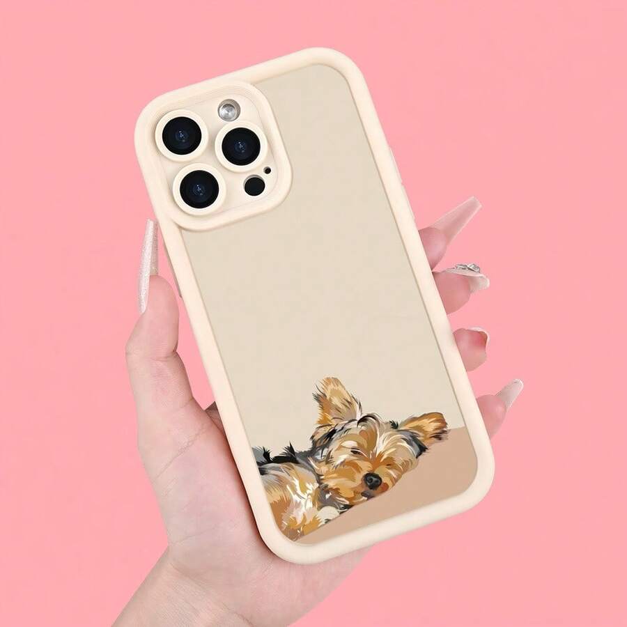 Phone Case: Flat-Face Yorkshire Terrier Pattern , Fresh, and Stylish Drop-Proof Phone Case for  17/16/15/14/13/12/11/X/XS/XS MAX/ProMax/Air/Plus and  Galaxy S Series. Internet-Famous Style, Selected Gift, Halloween Gift. - Beige - Übersicht 1