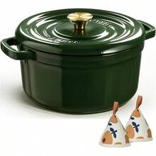 Enameled Cast Iron Dutch Oven - 5QT Pot With Lid Cookbook & Cotton Potholders - Heavy-Duty Cookware For Braising, Stews, Roasting, Sourdough Baking Moss - Moss Green - View 1
