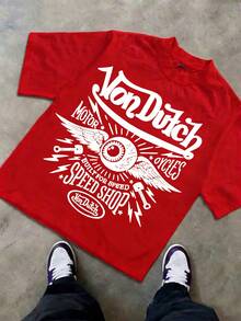 Boys & Teens' Casual Graphic Print Round Neck Short Sleeve T-Shirt, Summer Top - Đỏ - Xem 1