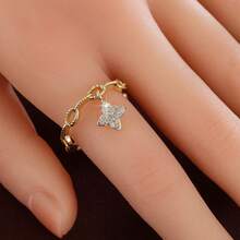 1 pieza Anillo de mujer con diseño minimalista de cadena y estrella de cuatro puntas con circonita cúbica - Multicolor - Ver 8