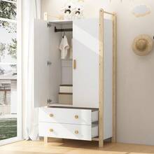 Armoire à 2 portes avec penderie et 2 tiroirs, idéale pour une chambre, un salon ou une entrée. En panneaux de particules, dimensions : 90 * 45 * 180 cm. - Blanc - Voir 4
