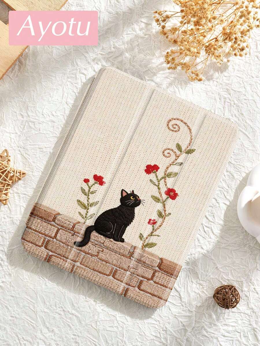 Ayotu 1 件装黑色猫咪刺绣平板电脑保护套和 Kindle 电子阅读器保护套，兼容 iPad Air 8 (M4) 2026 (11/13 英寸)、第十代、Air 4/Air 7/9.7 英寸、Galaxy Tab A9 Plus、Kindle（第十一代 - 2024 年发布）（6 英寸）、Kindle Paperwhite 第十二代 2024 年款，时尚简约的节日礼物