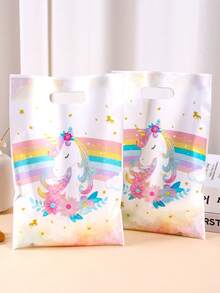 10/20/50 Stücke Regenbogen Einhorn Geschenktüten, Blumen Einhorn Design Plastik Geschenkverpackungstüten mit Griffen, perfekt für Mädchen Einhorn Thema Erste Geburtstags Party Zubehör, Baby Dusche Leckereientüten - Verschiedenfarbig - Übersicht 4