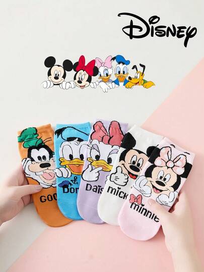 Disney 1/5 أزواج جوارب قارب للرجال من ديزني جوارب قصيرة غير مرئية صيفية، جوارب بشخصيات كرتونية مضحكة، قابلة للتنفس وعصرية كهدايا