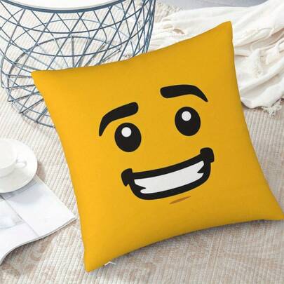 1PC Happy Face Design Polyester Pillow Cover With Zipper, Machine Washable, Double-Sided Printing,Multi Functional Room Decoration Pillowcase - Yellow Happy Face Pillowcase (Without Pillow Core)