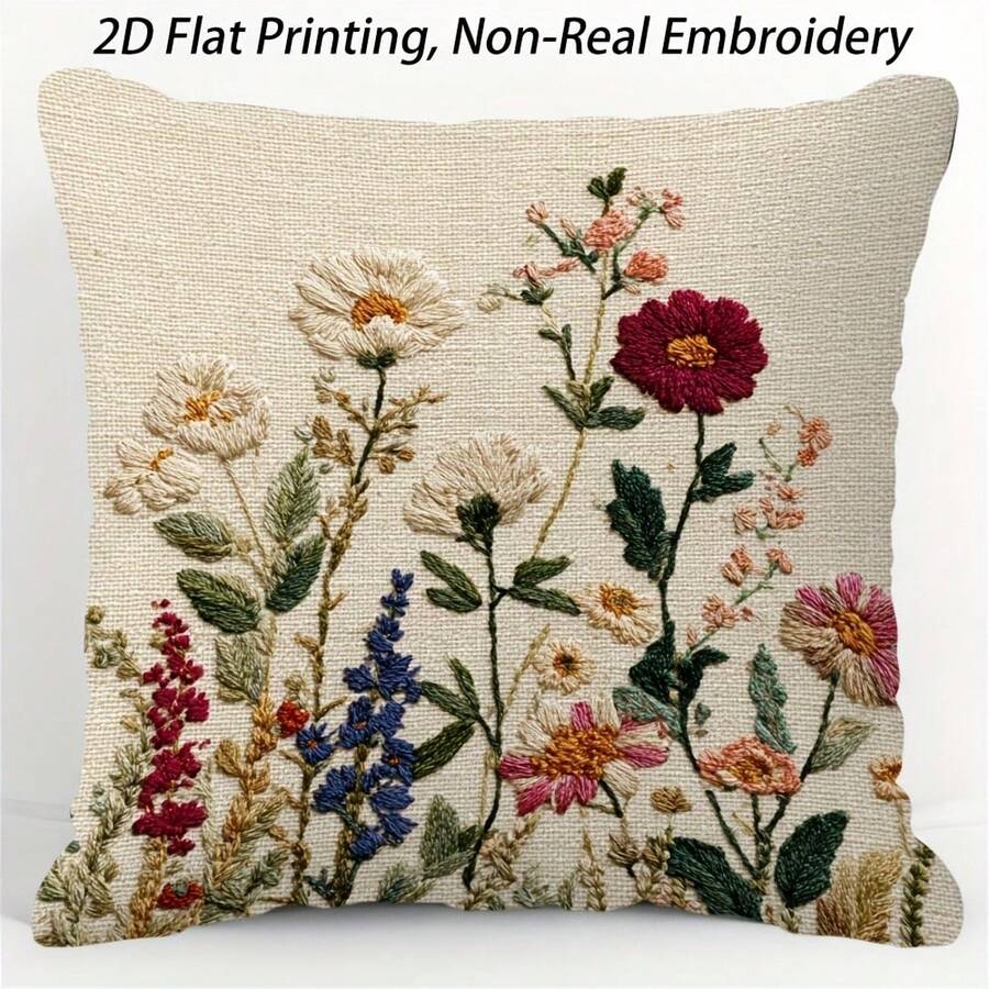 1个45x45厘米2D立体印花枕套,米色底复古花卉图案,拉链封口,适用于客厅、卧室、沙发等场所的装饰抱枕套,不含枕芯 - 款式A - 查看 1