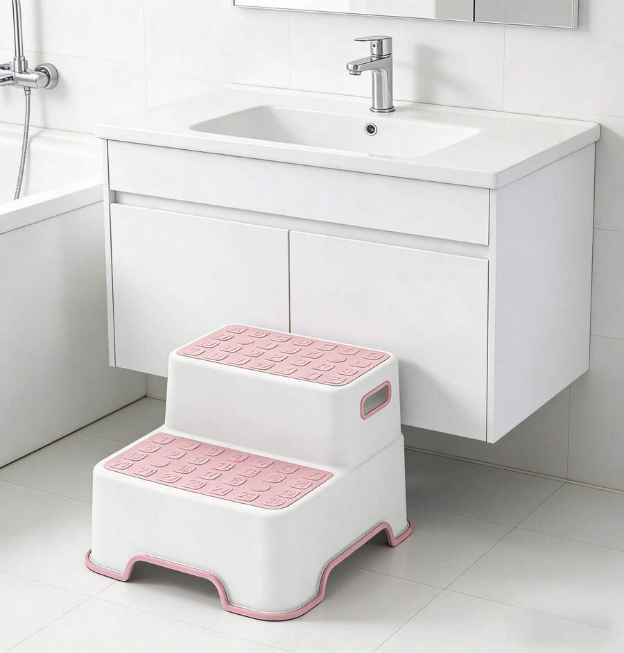 2 Step Toddler Step Stool Anti-Slip Sturdy Potty Training Stool For Bathroom Kitchen Sink Toilet Helper For Kids Girls (Pink)
