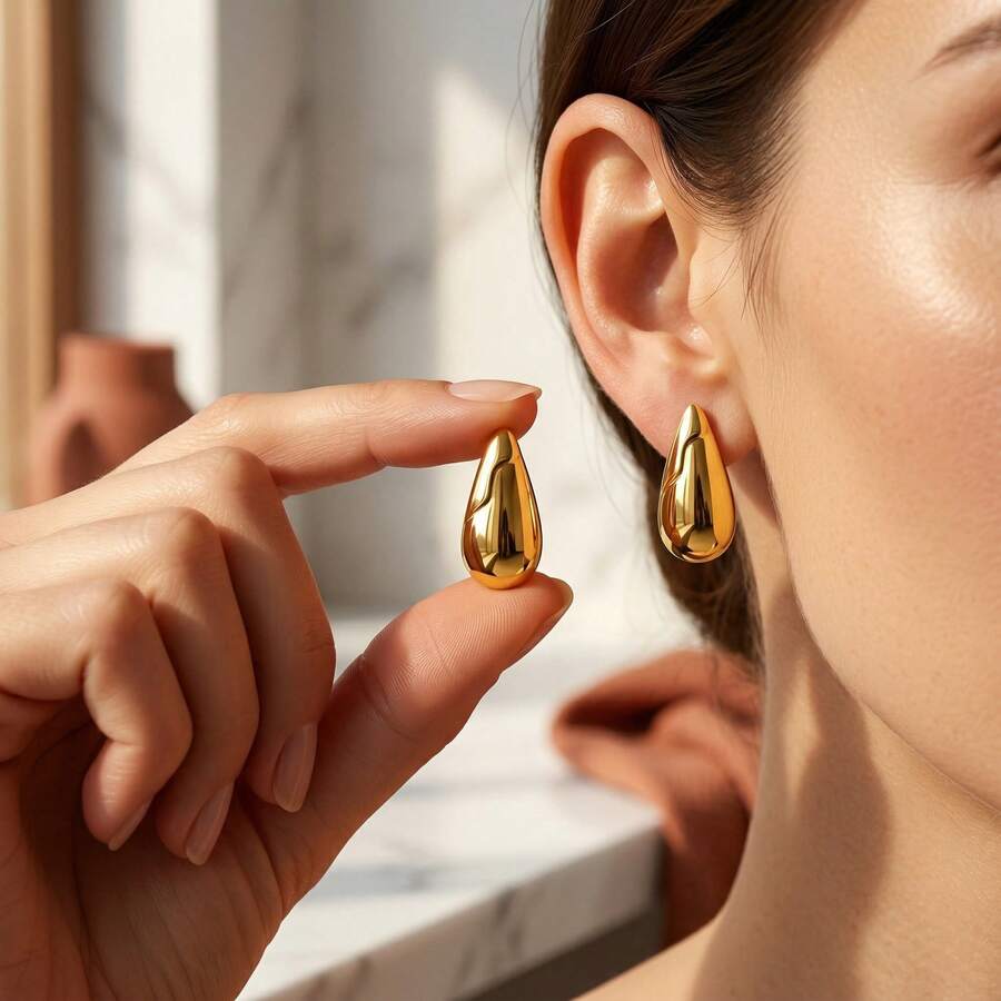 Fashionable Retro Gold Earrings, Women's Jewelry, Stainless Steel Material, Minimalist Versatile, Suitable For Dresses, Skirts, Blouses For Daily, Work, Date, Vacation Wear, Perfect Gift For Ladies, Stylish Accessory For Girls