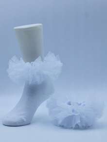 1 Pair Infant Girls' Ruched Princess Socks, Fluffy Large Ruffle Design - Multicolor - View 1