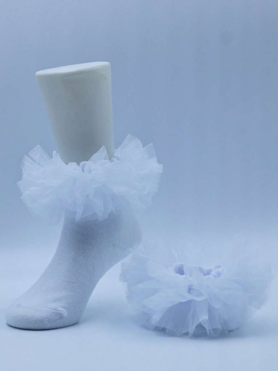 1 Pair Infant Girls' Ruched Princess Socks, Fluffy Large Ruffle Design - Multicolor - View 1