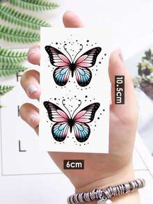 1 Sheet Waterproof Temporary Tattoo Sticker With Colorful Flowers And Butterfly Patterns, Personalized And Stylish, Suitable For Women, Perfect For Holiday Parties And Vacations. - Black - View 6
