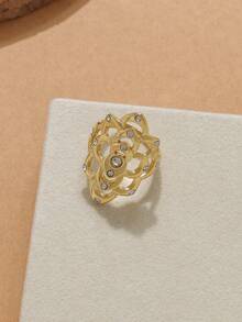 1 pieza Anillo minimalista de acero inoxidable con flor/rectángulo de nácar, adecuado para uso diario de mujeres, Día de la Madre, boda, vacaciones, viajes, Pascua - Dorado - Ver 4