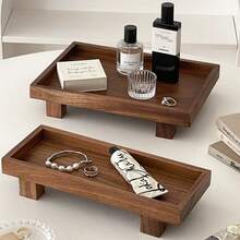 1pc Wooden Foot Organizer Tray, Makeup Skincare Storage Tray, Beauty Display Tray, Jewelry Organizer Tray, Kitchen Spice/Bathroom Caddy, Home Decor Tray, Suitable For Vanity, Kitchen, Bathroom - View 7