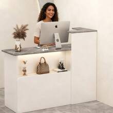 Premium Simple Reception Desk With Drawer And 1 Door 100cm - Grey - View 9