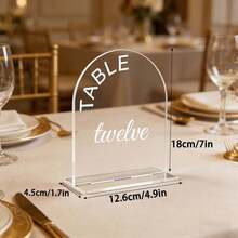10 pièces Supports de numéros de table incurvés en acrylique transparent/noir/blanc avec supports, décoration de table de mariage, d'anniversaire et de dîner moderne et minimaliste, porte-cartes - Carte de siège C - Voir 2