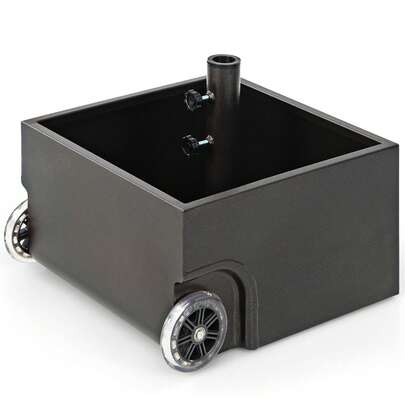  COSTWAY 77kg 2-IN-1 Patio Umbrella Base, Fillable Umbrella Stand W/2 Universal Wheels, Garden Flower Box W/Drainage Hole, Outdoor Heavy Duty Umbrella Stand For Courtyard, Poolside, Balcony, Black