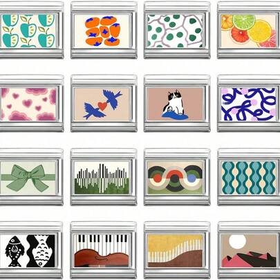 1件DIY照片模块化手链，饰有水果、动物、钢琴键、眼睛、心形元素，适合作为派对礼物送给朋友/情侣