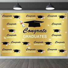 1pc Graduation Backdrop For Photography Gold Congratulations Congrats Grad Class Of 2026 Prom Party Supplies Decorations Photoshoot Photo Studio Props Favors Banner Background 2026 Congrats Grad Backdrop - Xem 5