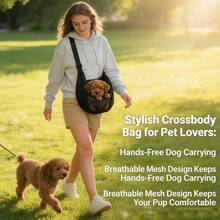 Bolso bandolera transpirable y ligero para perros/gatos, ventilado y plegable para viajes, adecuado para Teddy, Poodle, gatos, bolsa portadora de mascotas, accesorio esencial para mascotas, regalo perfecto para mascotas - Negro - Ver 6