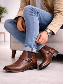 BOTA CHELSEA DE HOMBRE HECHO DE PIEL POR DENTRO Y POR FUERA APROPIADA PARA TODO TIPO DE EVENTO, BOTA COSIDA A MANO CON SUEL ANTIDESLIZANTE, MODA, CALIDAD, CONFORT, ELEGANCIA, TODO EN UN SOLO PRODUCTO - Café - Ver 1