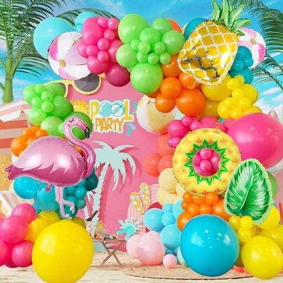 Bộ 140 bóng bay nhiệt đới, bao gồm bóng bay hồng hạc, hồng đậm, đỏ tía, cam và lá cọ, thích hợp cho trang trí tiệc nhiệt đới bãi biển Hawaii, đồ dùng sinh nhật mùa hè, tiệc chào đón em bé, trang trí tiệc sinh nhật hồ bơi, chủ đề hồng hạc