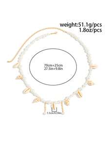 1 chiếc dây đeo eo nữ kiểu dáng kỳ nghỉ biển, đính hạt ngọc trai giả hình học, mặt dây chuyền hình vỏ sò, thanh lịch, sang trọng, thích hợp cho kỳ nghỉ biển, tiệc tùng, thường ngày, lễ hội. Món quà trang sức đa năng dành cho nữ. - Dây xích thắt lưng - Xem 3