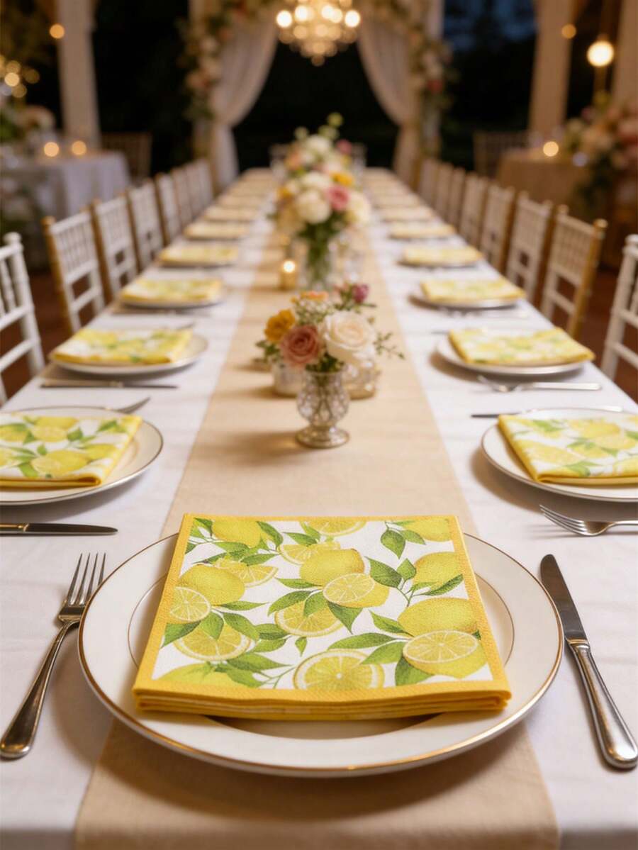 20pcs Lemon Theme Disposable Paper Napkins - Vibrant Lemon Pattern, Suitable For Weddings, Birthday Parties, Family Gatherings, Summer Parties, Casual Dining, Kitchen, Bathroom And Beverage Events - Multicolor - View 1