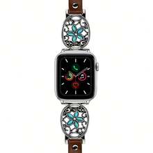 1 chiếc dây đeo kim loại bằng da màu ngọc lam cổ điển tương thích với Apple Watch Ultra 2 SE 10 9 8 7 6 5 4 3 2 1 Series, Dây đeo vòng tay hoa cúc bạc tương thích với Apple Watch 38mm 40mm 41mm 42mm 44mm 45mm 46mm 49mm - Bạc - Xem 7