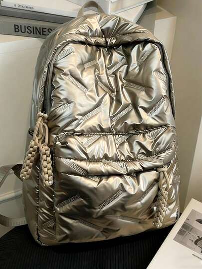 Mochila de estudiante de estilo universitario clásico, diseño de patrón de rombos de unicolor, mochila de gran capacidad con múltiples bolsillos, adecuada para el uso en el campus escolar y viajes de corta distancia