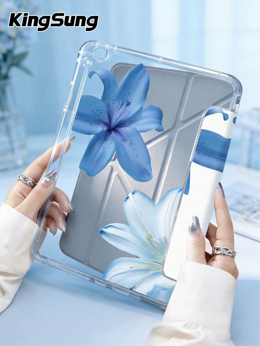 Kingsung Ốp máy tính bảng hình chữ Y gập lại, in hai mặt, họa tiết hoa xanh dương, tương thích với Air 8 (M4) 11 inch 2026, thế hệ thứ 11 (A16) 11 inch 2025, thế hệ thứ 7/8/9, điều chỉnh đa góc với 6 chế độ giá đỡ, tích hợp ngăn đựng bút chì, mặt lưng trong suốt, chống sốc, chức năng tự động bật/tắt màn hình, tương thích với Samsung Galaxy Tab A9 Plus 11 inch 2023. - Nhiều màu - Xem 1