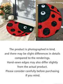 1pc Red & Black Ladybug Half-Round Rug, Cute Entryway Decor Mat, Natural Style Bathroom Doormat, Suitable For Entryway, Bathroom, Multiple Sizes Available, Decorative Carpet, Bedroom Decor, Small Rug, Carpet, Home Decor, Living Room Rug, Living Room Small Rug, Bedroom Rug, Living Room Home Decor, Outdoor Rug, Washable Rug - Multicolor - View 12