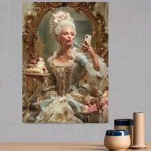 1 pieza de pintura en lienzo con impresión 2D, selfie de María Antonieta, decoraciones de pared - interesantes impresiones históricas, pósteres humorísticos de estilo rococó, retratos reales decorados de manera moderna, arte con marco de madera, alta calidad, grosor de 2.25 cm/1 pulgada, póster de impresiones de arte de pared - Enmarcado - Ver 4