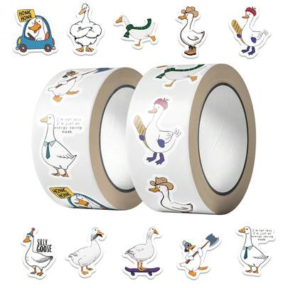 500Pcs Cartoon Funny Goose Sticker Roll Goose Graffiti Stickers Animal Decorative Stickers For Water Bottle, Guitar, Luggage, Phone, Case, Laptop, Skateboard, Gift Scrapbook Supplies Scrapbooking