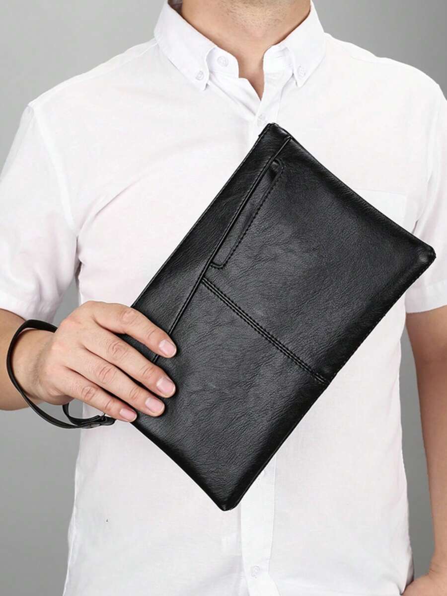 Túi cầm tay nam kiểu phong bì, túi xách cỡ lớn thông thường, túi đeo chéo, ví đựng thẻ chống trộm, chất liệu da PU. - màu đen - Xem 1