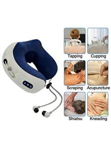 Almohada eléctrica de masaje en forma de U de 1200mAh, relaja los músculos, simula el masaje de cuello y manos, para descanso en el hogar, trabajo de oficina, viajes de larga distancia, regalo para mujeres, hombres y familias - Azul Marino - Ver 9