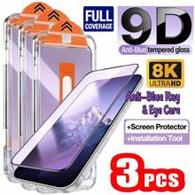 Blue Tempered Glass Screen Protector 3pcs Anti-Blue Light Screen Protector Suitable For IPhone 17 Pro Max/17 Pro/16/15/14/13/12/11 Series Ultra-Clear Tempered Glass Full Coverage Eye Protection Anti-Scratch Anti-Fingerprint Bubble-Free Comes With Convenient Installation Tool Box Compatible With Phone Cases Mother's Day Gift - 3PCS - View 2