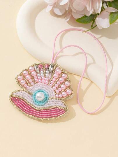 1pc Handmade Rice Pearl & Shell Shaped Decorative Pendant, Cute Accessory For Women's Bags, Suitable For Summer Beach & Daily Wear