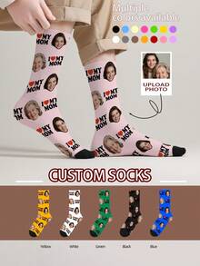 1 Pair Customized Face Pattern Socks, Personalized Photo Socks, Customized Printed Socks, Funny Face Socks, Customized Pattern Socks, Print Any Face Image On Socks, Anniversary Gift, Valentine's Day Gift, Unique Birthday Gift, Customized Collectible Gift - Multicolor - View 6