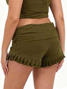 Plus Size Shorts - Army Green - View 3