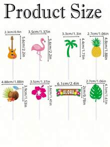 8 que tre nhiệt đới, thẻ trang trí hình dứa, lá cọ và chim hồng hạc kết hợp với nhiều loại trái cây khác nhau. Que trang trí bánh cupcake kiểu Hawaii nhiệt đới, thích hợp cho các bữa tiệc mùa hè trên bãi biển, tiệc sinh nhật, các buổi khiêu vũ Hawaii, tiệc bãi biển, lễ tốt nghiệp, đám cưới theo chủ đề nhiệt đới và các lễ kỷ niệm theo chủ đề Hawaii. Dùng cho cocktail và món tráng miệng. Que trang trí bền chắc, cần thiết cho việc trang trí sự kiện. - nhiều màu - Xem 11