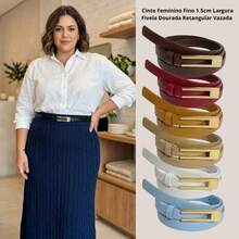 Women's Thin Synthetic Leather Belt, Elegant Fashion, Sophisticated Gold Buckle, 1.5cm - Paulina - 淺藍色 - 查看 3