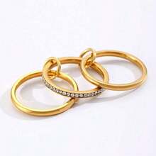 One Stainless Steel Interlocking Full-Diamond Three-Ring Two-Tone Multi-Element New Every - Gold - View 6