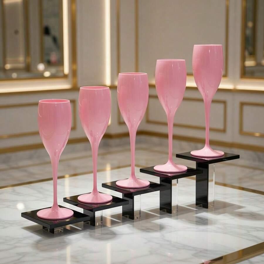 12 ly sâm panh acrylic, ly sâm panh tái sử dụng không vỡ, thích hợp cho tiệc cưới, tiệc tùng (Trắng, Hồng) - Xem 1