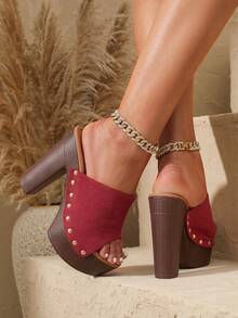 Women's Summer New Thick Heel Sandals, Sexy Chunky Heel Thick Sole Slide Sandals, Open Toe Platform Slippers - Redwood - View 5