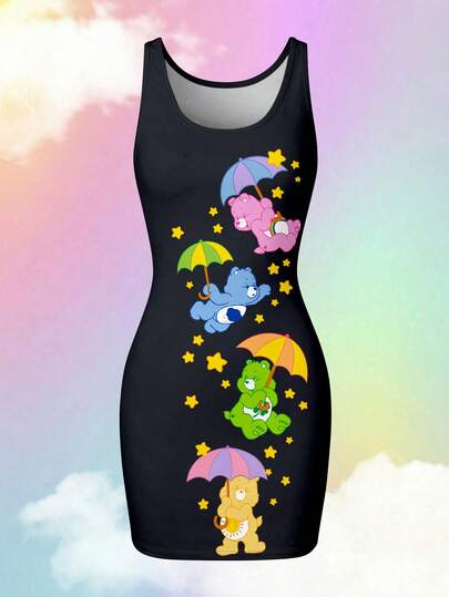 SHEIN | Care Bears 联名款休闲印花连衣裙，打造甜美清爽风格，可爱又独特