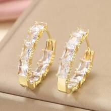 Fashion Copper Inlaid  U-Shaped Geometric Ear Buckle Earrings European And American Personality Niche Temperament Ins High-End Earrings Women - Silvery - 查看 2