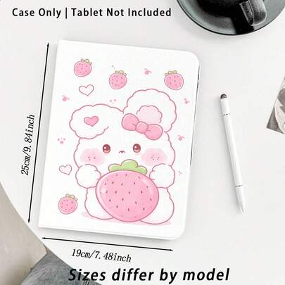 1 ốp lưng dạng gập bảo vệ máy tính bảng có khe cắm bút, tương thích với Samsung A9/A9+/S9/S9FE/A11/A11+/S11/S10 FE/S10 FE+/S10 Lite và các dòng máy phổ biến khác, có họa tiết thỏ và dâu tây, hình trái tim. Cũng tương thích với Apple A16 2025, Air 11/13, , Honor và các thương hiệu khác. Có chức năng tự động tắt/mở màn hình. Thích hợp làm quà tặng cho mùa tựu trường, ngày Valentine, các ngày lễ.