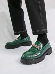 Men's Leather Shoes, Fashionable Youth Thick Sole Oxfords, Slip-On Loafers, British Style Casual Dress Shoes, Business Casual Daily Walking Shoes, Plus Size Men's Shoes - Green - View 10
